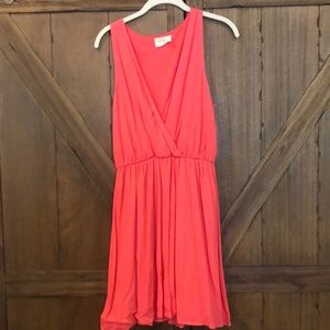 Coral Deep V Neck Dress